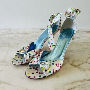 COACH Glena White Multi Satin Polka Dot Heels Bow Accents - US 8.5